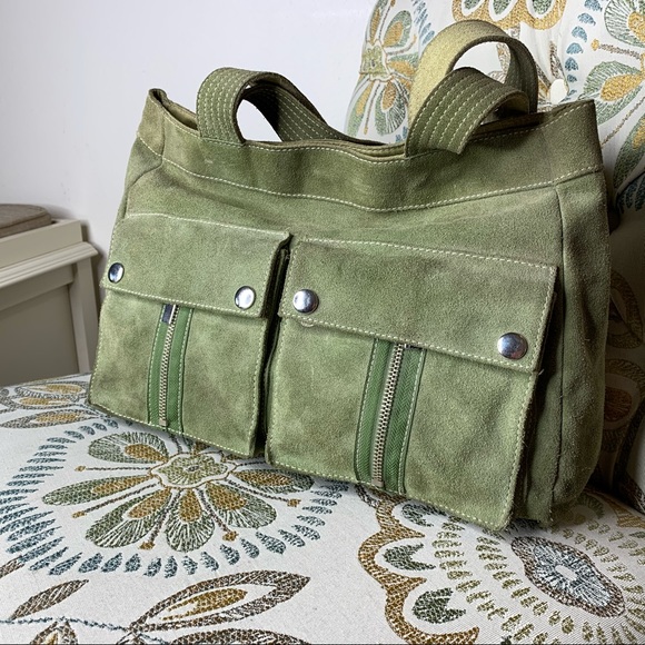 Banana Republic Handbags - Banana Republic Suede Green Leather Shoulder Bag